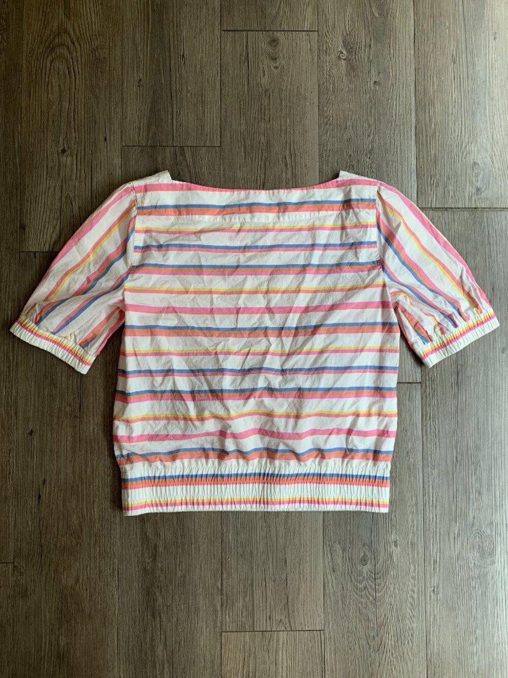 100% Cotton J.Crew Striped Poplin Blouse with Elastic Cuffs Cropped Size 2 Tall - Picture 4 of 6